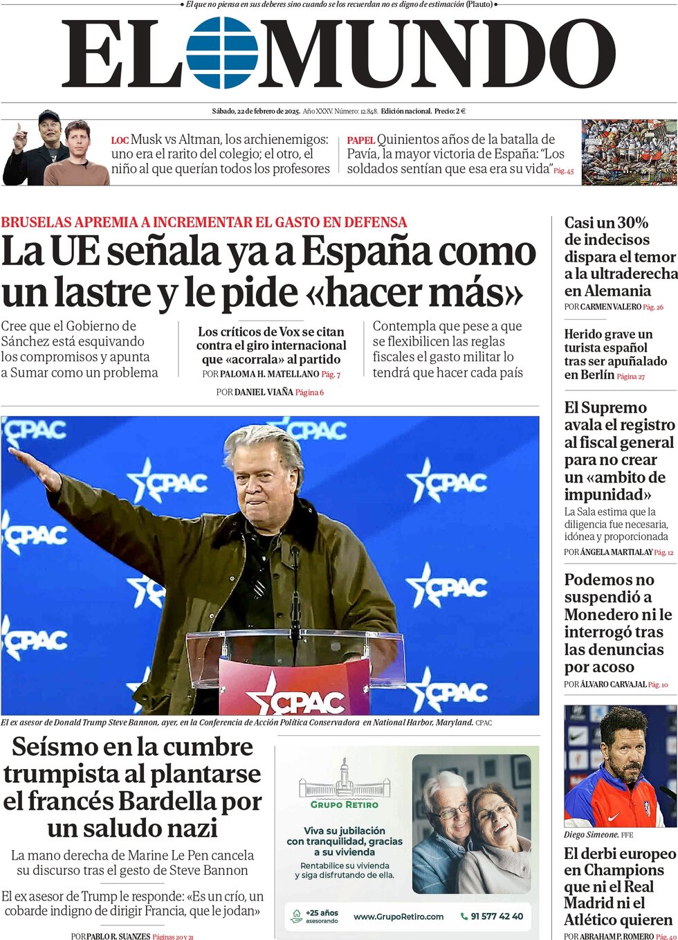 El Mundo - Front Page - 02/22/2025